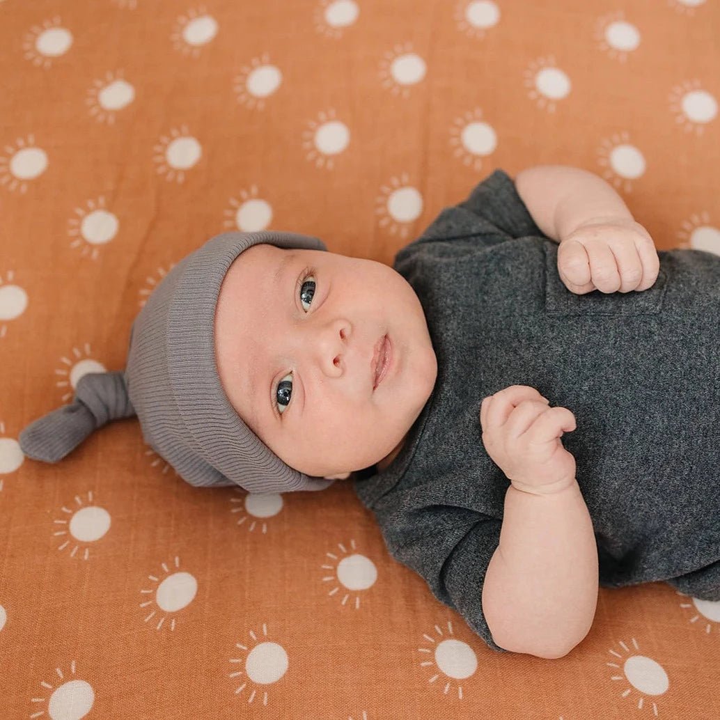 Mebie Baby Organic Ribbed Newborn Knot Hat - Baby Laurel & Co.