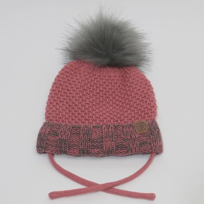 Calikids Knit Pompom Hat- Brick Combo - Baby Laurel & Co.