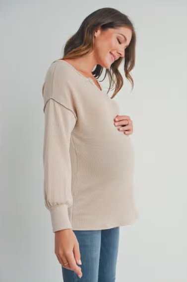 Hello Miz Rib Knit Split Neck Maternity Top - Baby Laurel & Co.