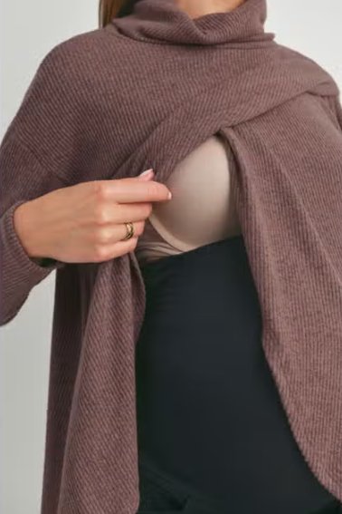 Hello Miz Ribbed Turtleneck Overlap Maternity Sweater - Baby Laurel & Co.