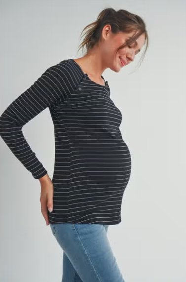 Hello Miz Stripe Maternity Nursing Top with Button Detail - Baby Laurel & Co.