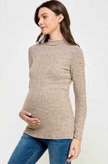Hello Miz Striped Mock Neck Long Sleeve Maternity Top - Baby Laurel & Co.