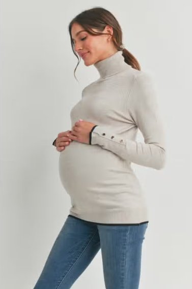 Hello Miz Turtle Neck Maternity Sweater with Button Details - Baby Laurel & Co.